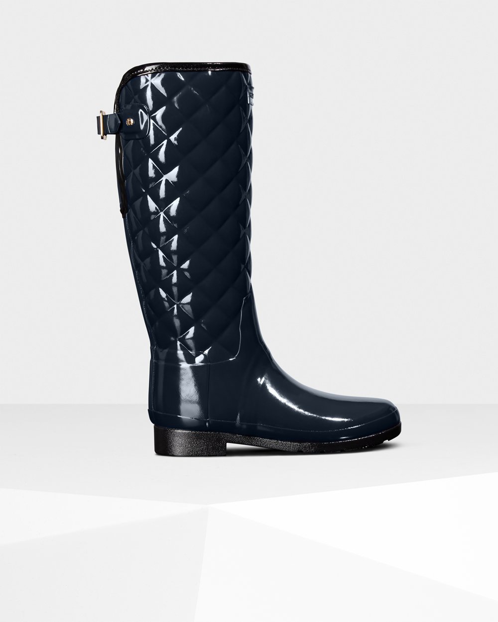 Women Hunter Refined Adjustable Quilted Gloss | Tall Rain Boots Navy | NZ-53416-YWMO